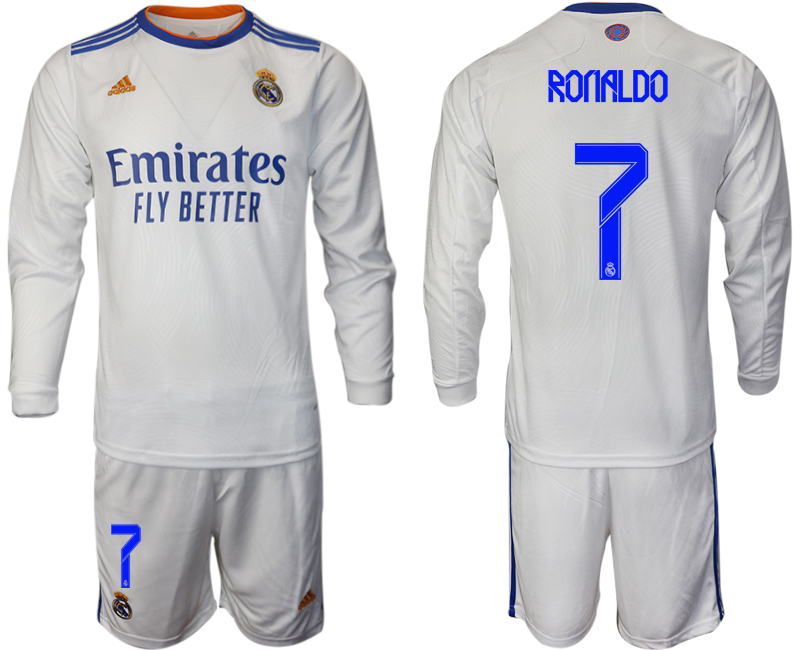 Men 2021-2022 Club Real Madrid home white Long Sleeve #7 Soccer Jerseys->real madrid jersey->Soccer Club Jersey